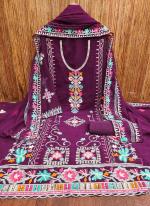 Georgette Magenta Casual Wear Embroidery Work Dress Material